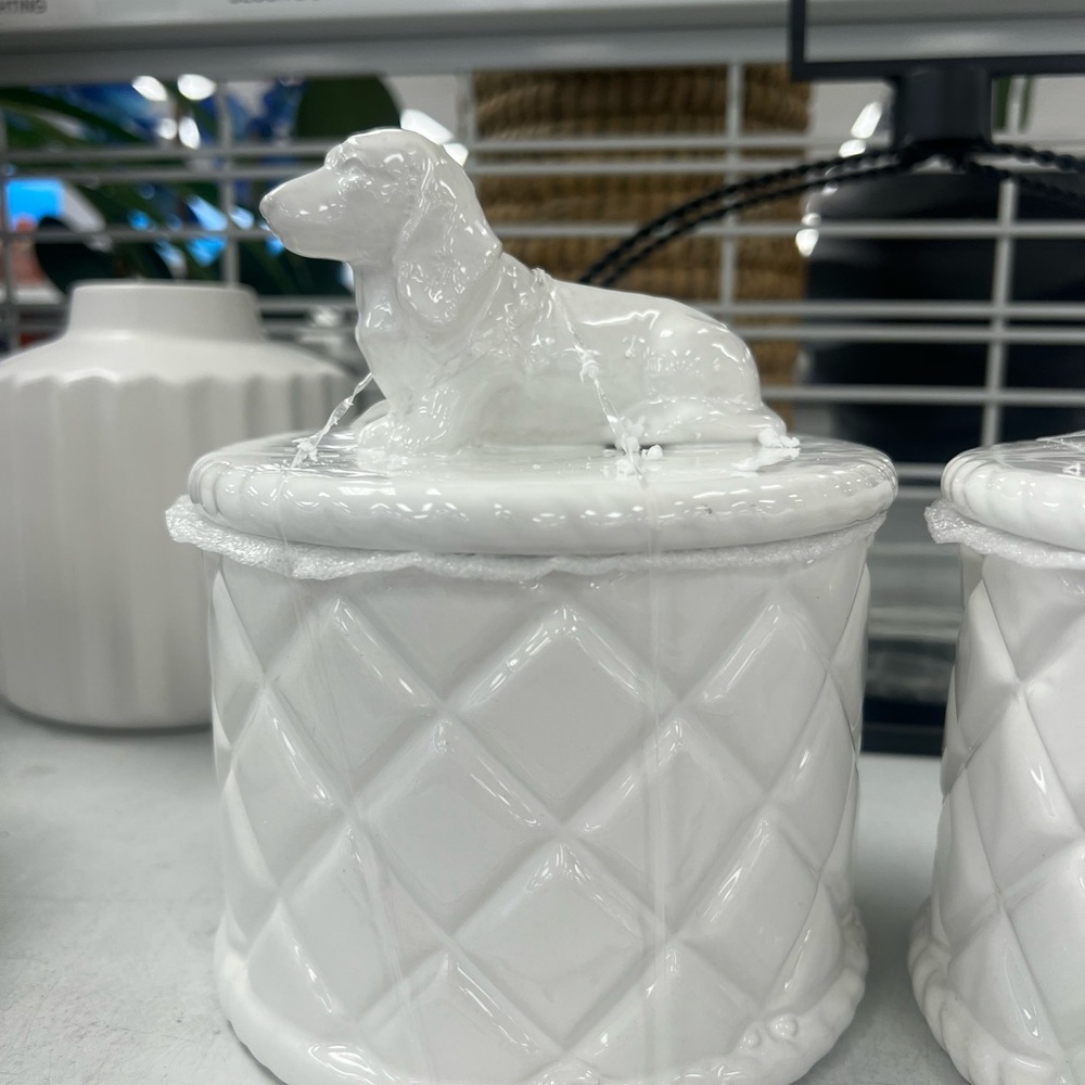White Ceramic DACHSHUND TREAT JAR